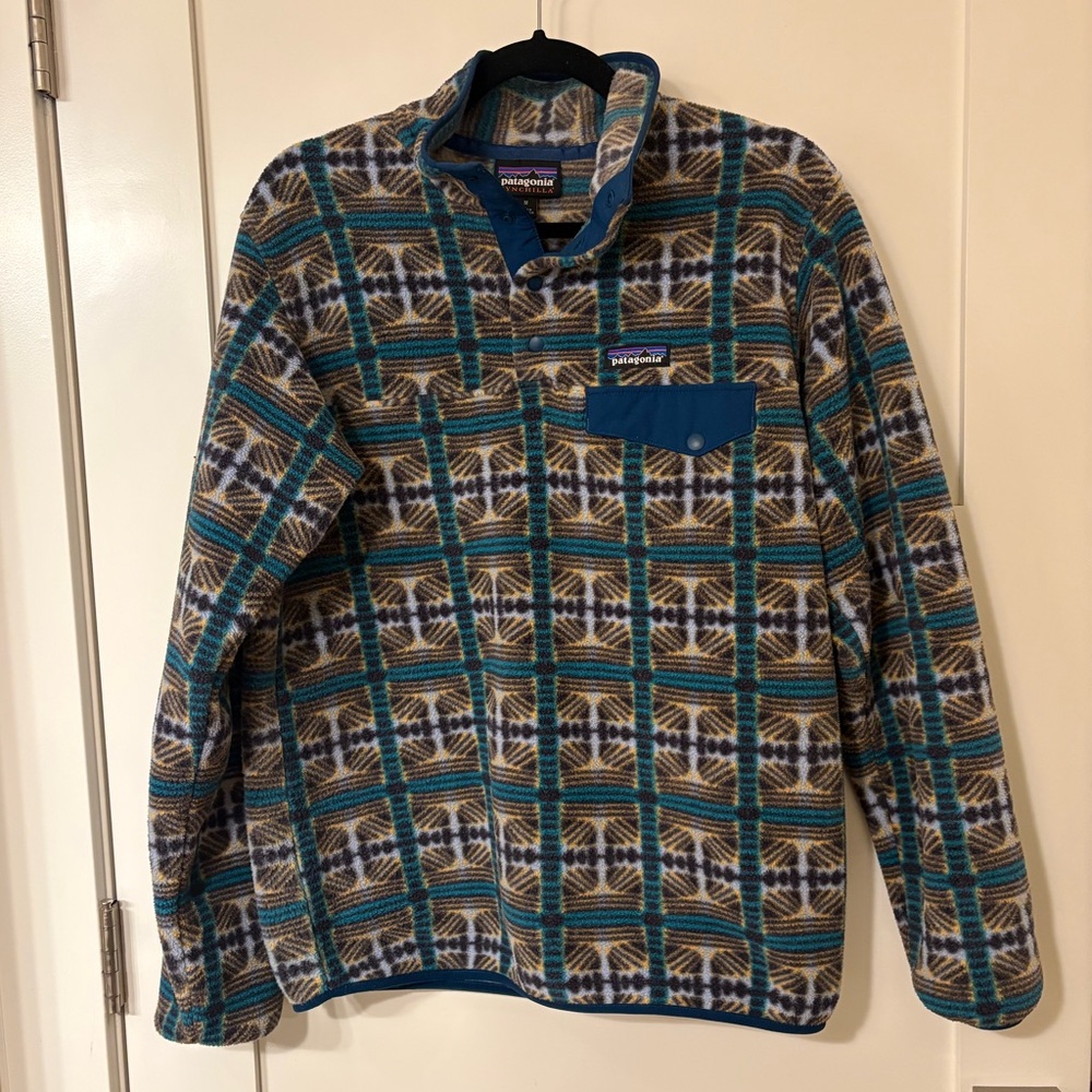 Patagonia Womens Synchilla Snap-T Pullover Medium Snow Beam Pale Periwinkle